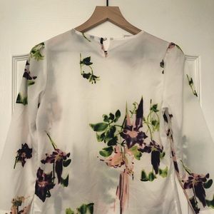 White floral sheer fabric blouse